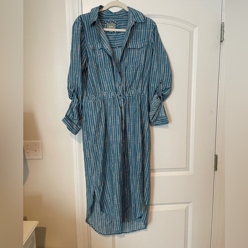 Maeve blue midi button down dress